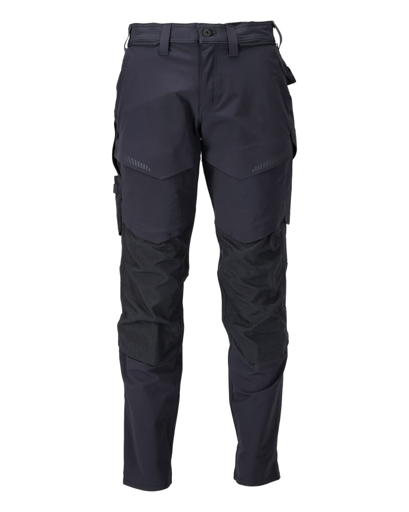 Black tactical pants with multiple pockets on a white background