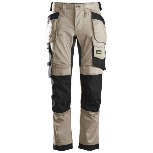 Front view of Snickers U6241 black slim fit stretch work pants with holster pockets