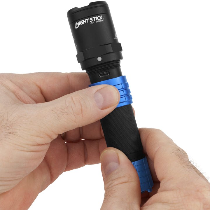 Nightstick USB Dual-Light Tactical Flashlight w/Holster | Li-Ion | Blue