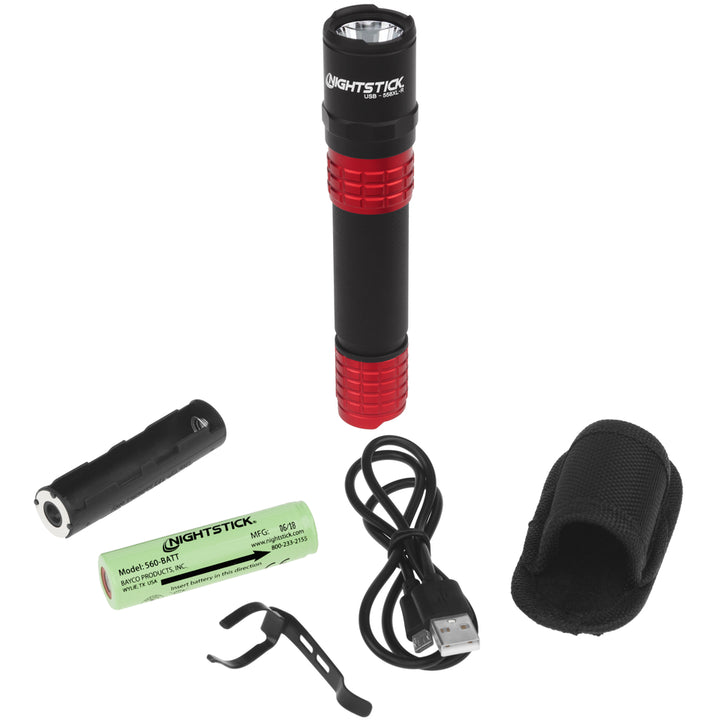 Nightstick USB Tactical Flashlight w/Holster | Li-Ion | Red