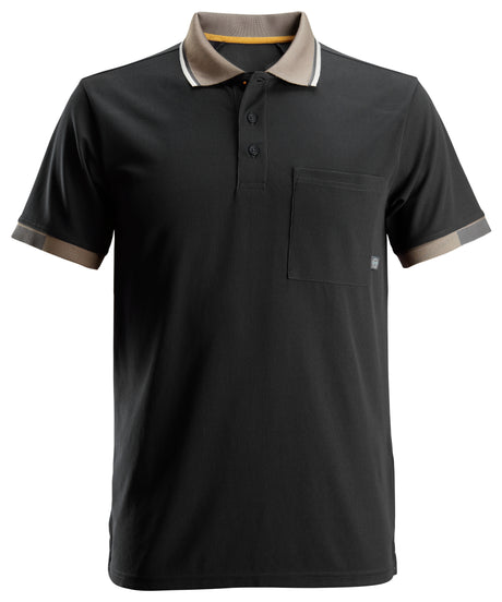 Front view of Snickers U2724 AllroundWork 37.5 cooling polo shirt in black