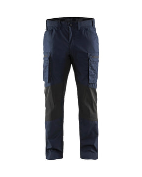 Front view of Blaklader lightweight service pants with stretch showing the elastic waistline and D-ring.