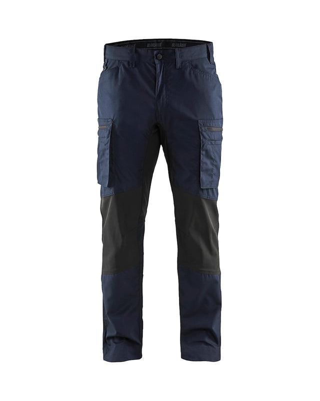 Front view of Blaklader lightweight service pants with stretch showing the elastic waistline and D-ring.