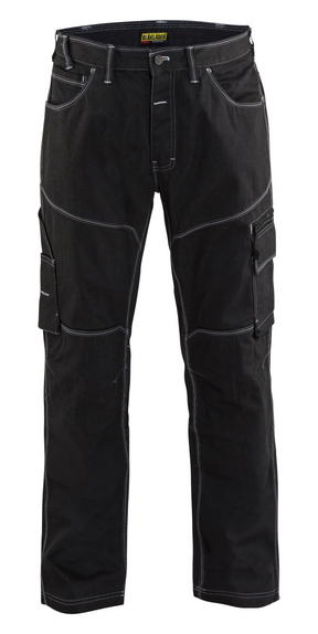 Front view of Blaklader 1659 Urban Work Trousers in 11oz Cordura denim with metal button fly.