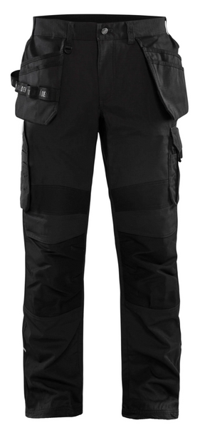 Front view of Blaklader 1600 Rip Stop Work Pants featuring extra-wide nail pockets and a stretch gusset crotch.