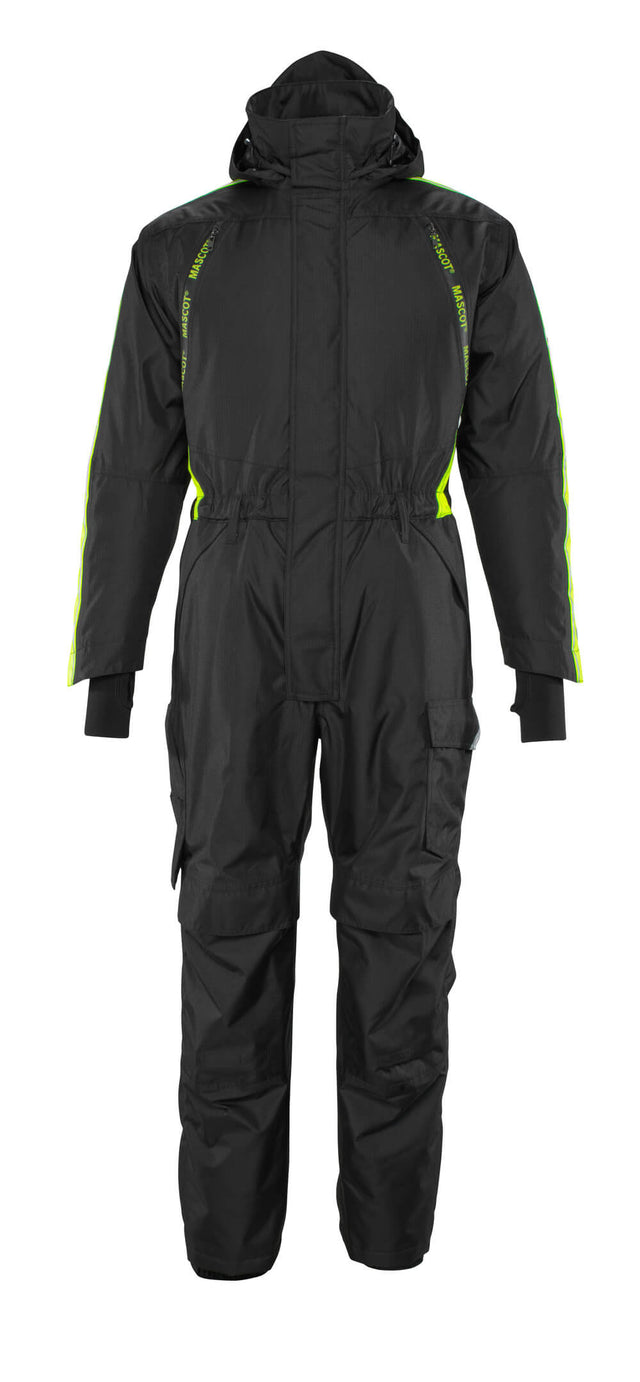 Front view of Mascot 17019-231 lightweight winter boilersuit in two-toned waterproof fabric with taped seams.