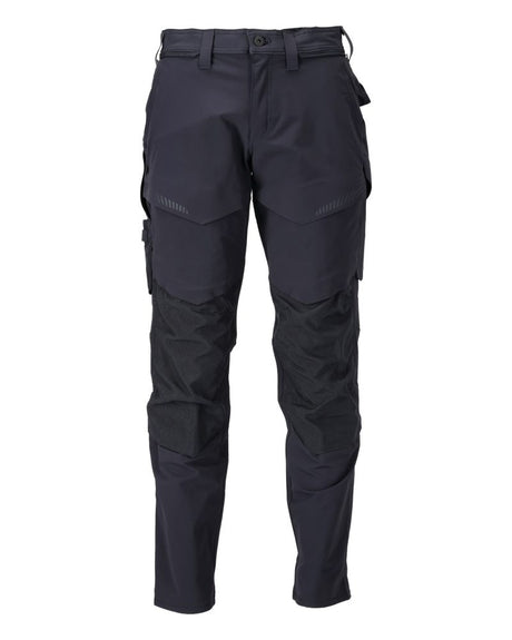 Black tactical pants with multiple pockets on a white background