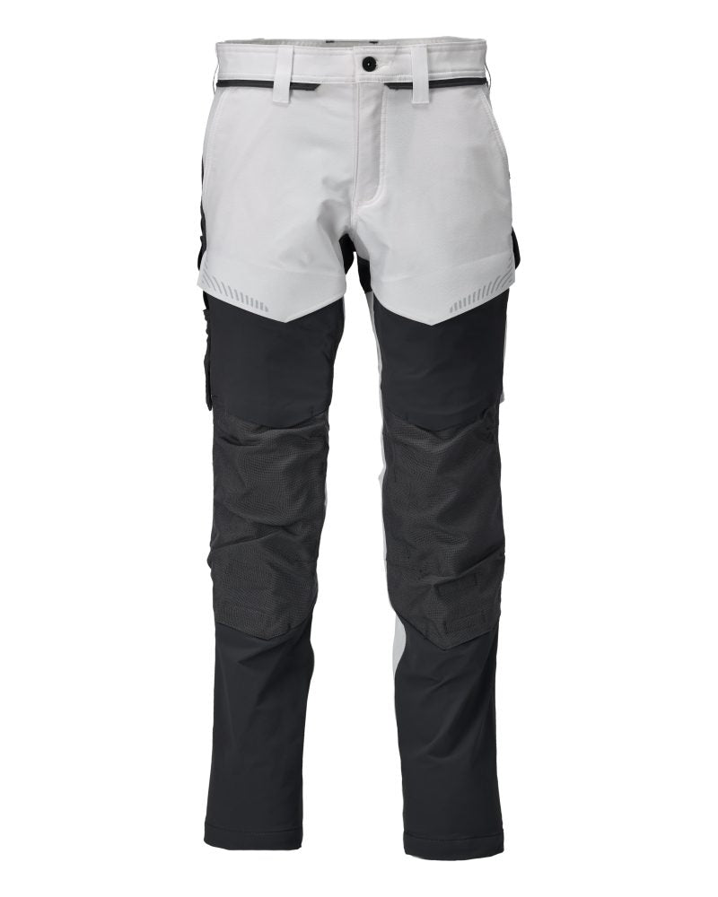 Gray and black work pants on a white background
