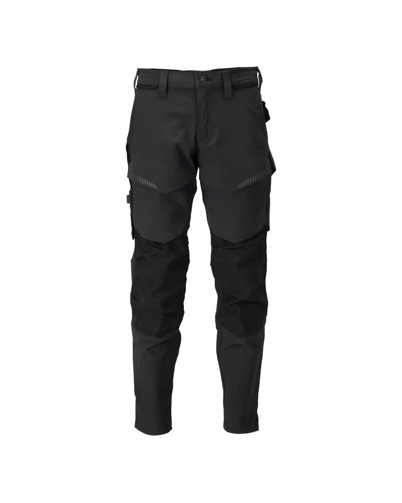 Black tactical pants with multiple pockets on a white background
