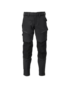Black tactical pants with multiple pockets on a white background