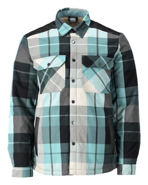 MASCOT 23104-446 Forest Green Plaid work shirt showing quilt-lined sleeves and rugged outdoor construction.