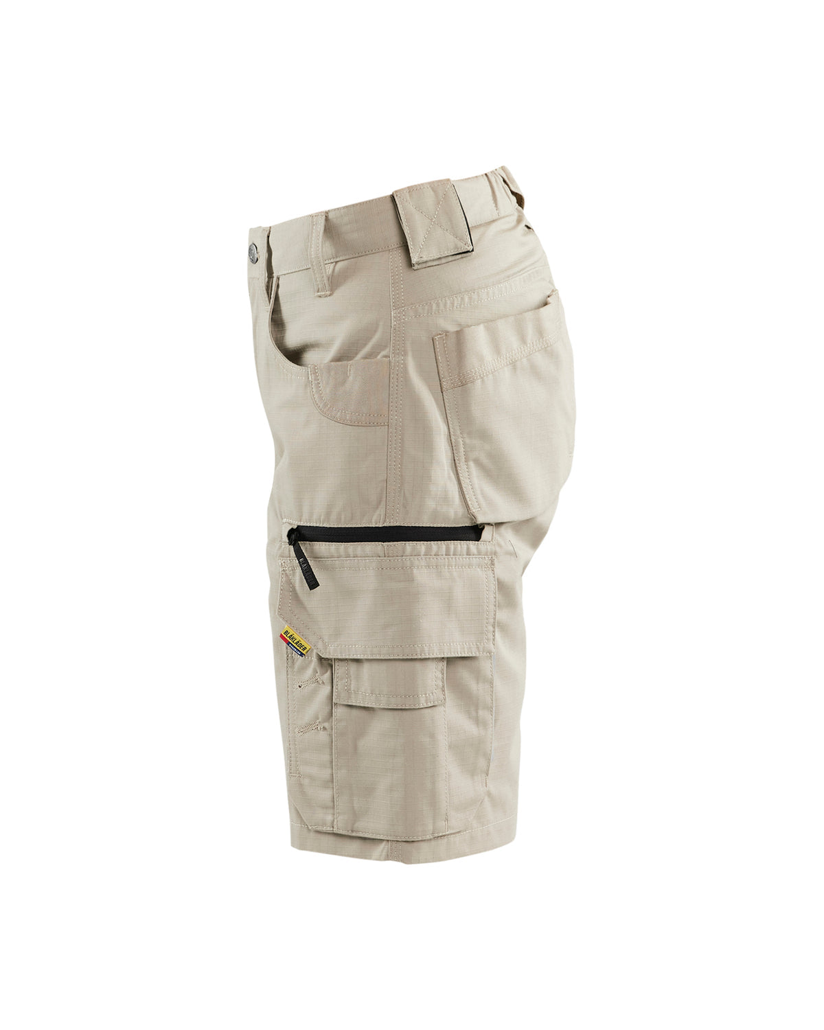 Beige cargo shorts on a white background