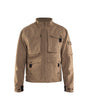 Beige jacket with multiple pockets on a white background