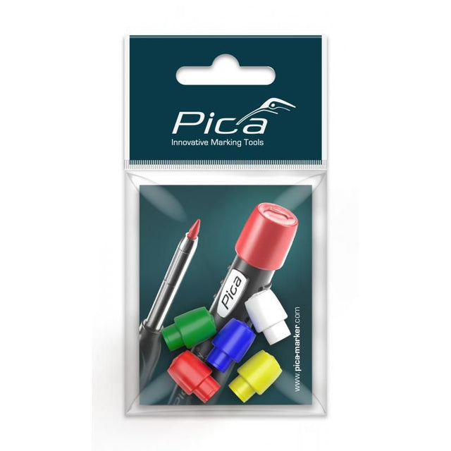 Set of 5 Pica-Dry 7050 colored identification caps in white, yellow, red, blue, and green.