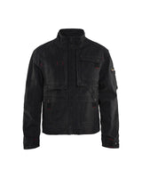 Black jacket with red accents on a white background