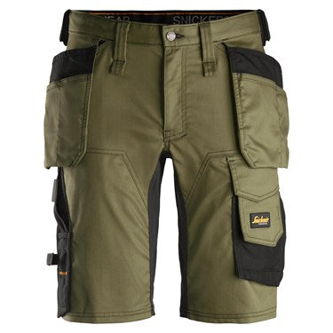 Snickers U6141 AllroundWork Shorts | Stretch Panels | Holster Pockets | Khaki Green