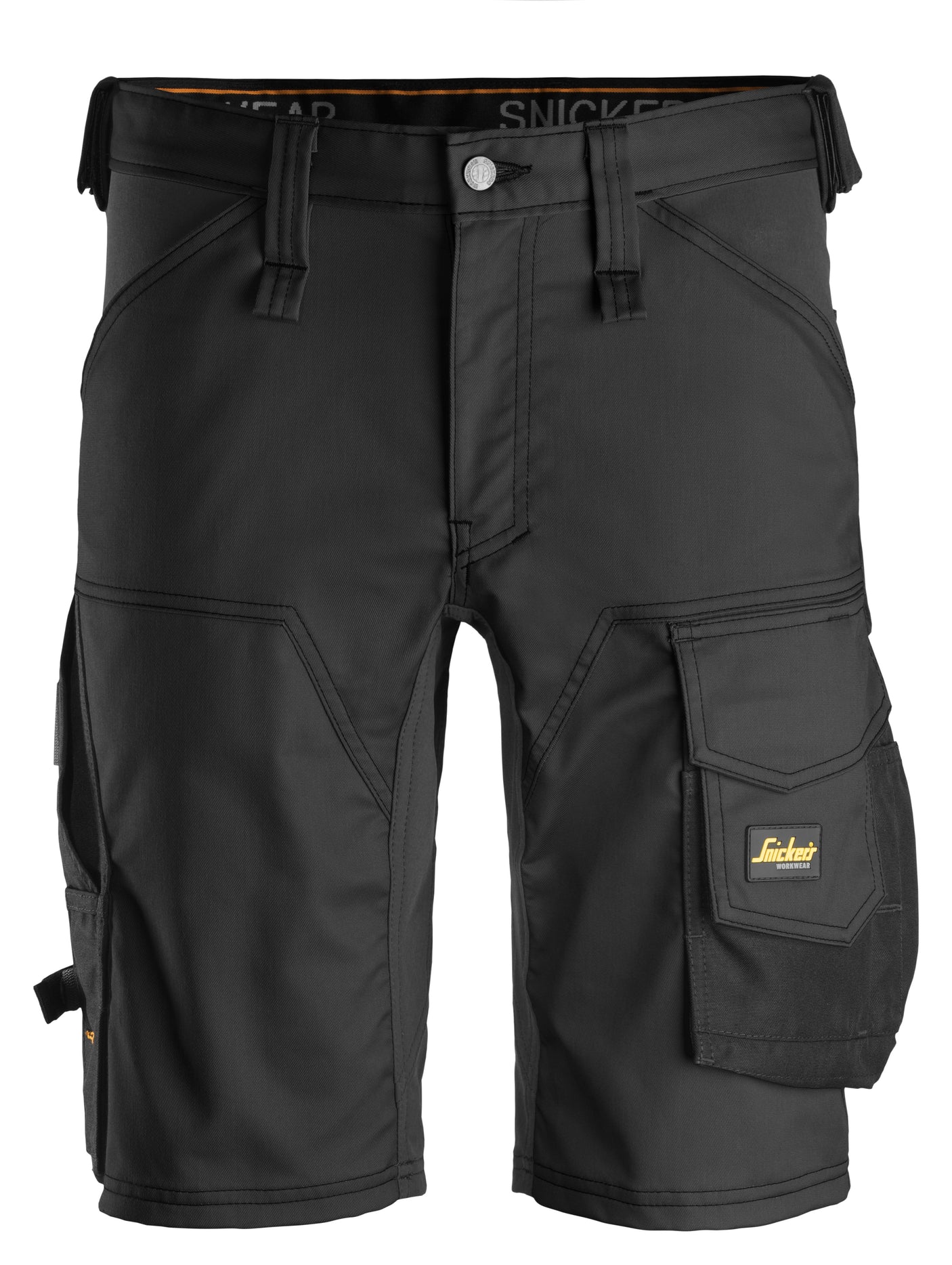 Front view of Snickers U6143 navy slim fit work shorts with cargo pockets