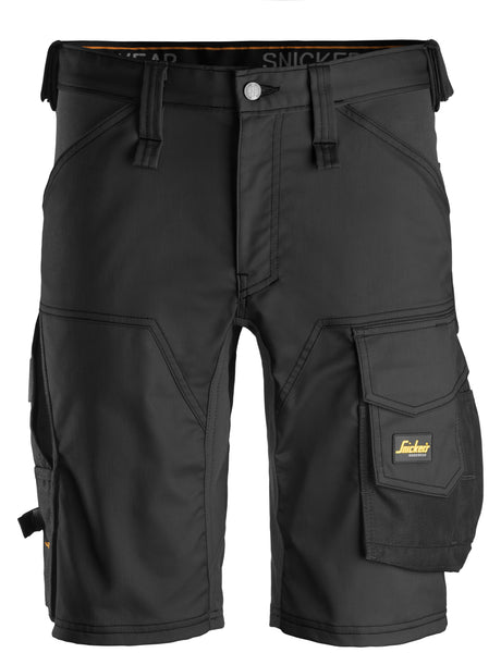 Front view of Snickers U6143 navy slim fit work shorts with cargo pockets