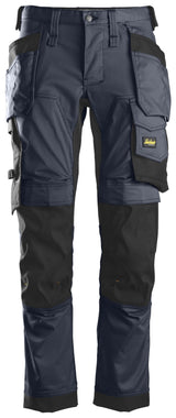 Front view of Snickers U6241 black slim fit stretch work pants with holster pockets