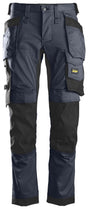 Front view of Snickers U6241 black slim fit stretch work pants with holster pockets