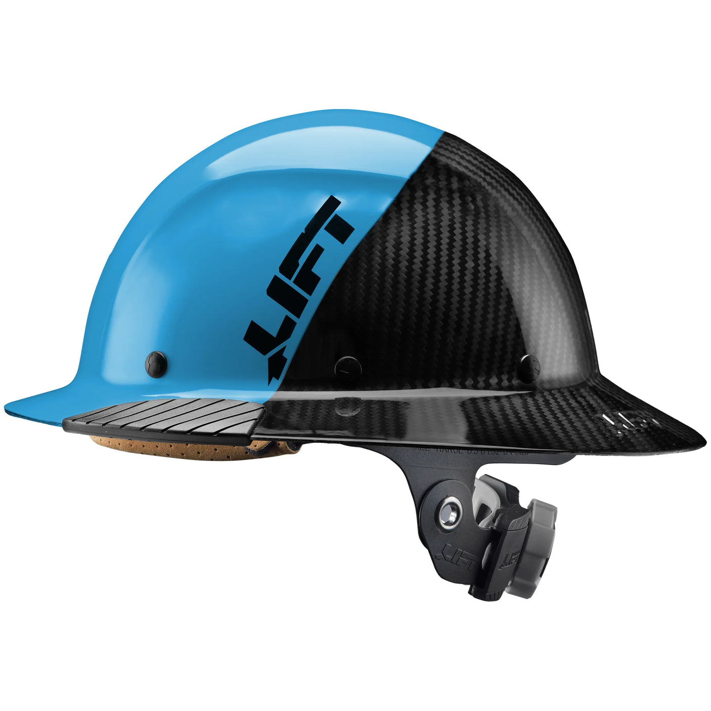 Lift Safety DAX FIFTY50 carbon fiber hard hat in high-visibility cyan and black color block design