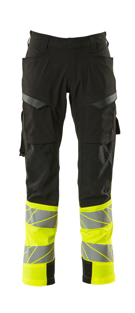 MASCOT® 19379-510-0917 Visibility Pants with Thigh Pockets | Black/Hi-Vis Yellow