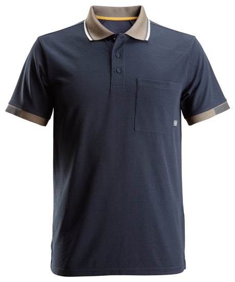 Front view of Snickers U2724 AllroundWork 37.5 cooling polo shirt in black