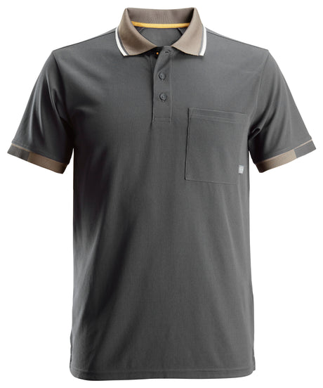 Front view of Snickers U2724 AllroundWork 37.5 cooling polo shirt in black