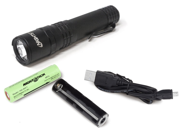 Nightstick USB Dual-Light Tactical Flashlight | White Spot | White Flood | Li-Ion | Black
