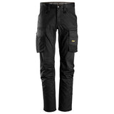 Front view of Snickers U6803 black slim fit stretch work pants without knee pockets
