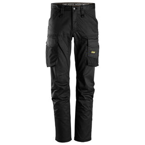 Front view of Snickers U6803 black slim fit stretch work pants without knee pockets