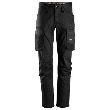 Front view of Snickers U6803 black slim fit stretch work pants without knee pockets
