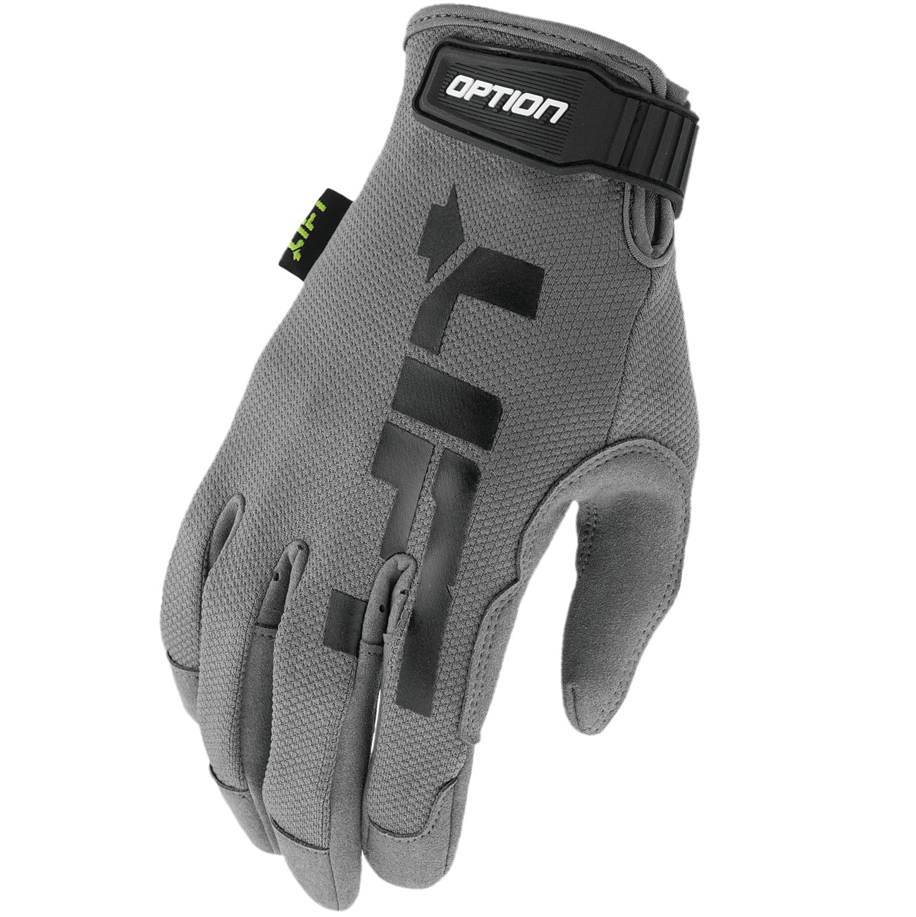 Lift Safety Option Glove in black and gray featuring a breathable Air Mesh back and adjustable TPR wrist closure