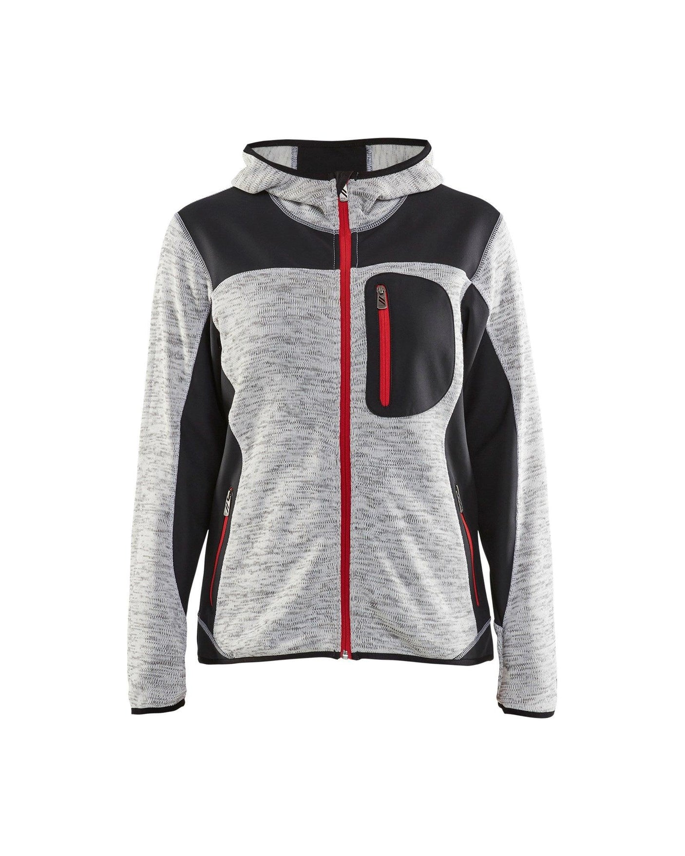 Blaklader 4931 Women's Knitted Hoodie Jacket - Grey Melange/Black/Red - Trusted Gear Company LLC