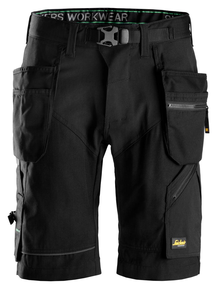 Snickers Workwear 6904 FlexiWork Stretch Ripstop Shorts + Holster Pockets - Black/Black