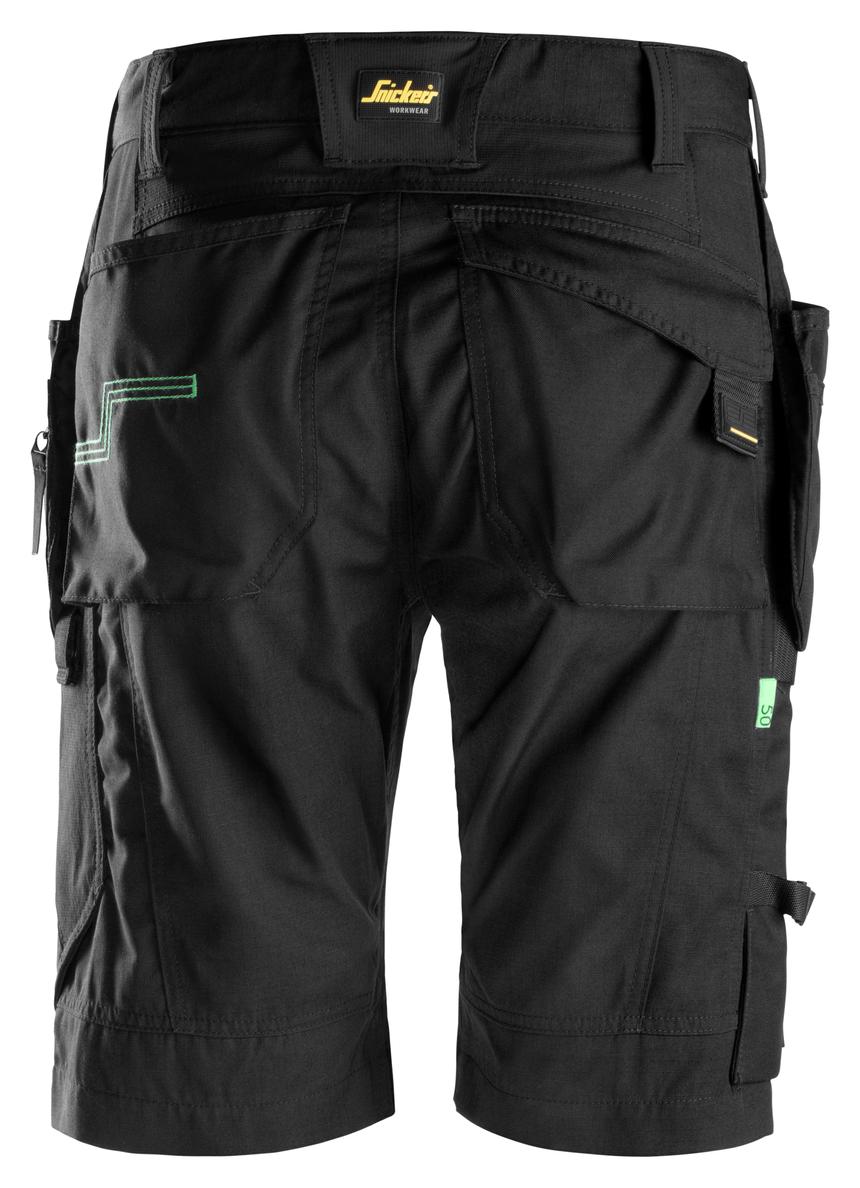 Snickers Workwear 6904 FlexiWork Stretch Ripstop Shorts + Holster Pockets - Black/Black