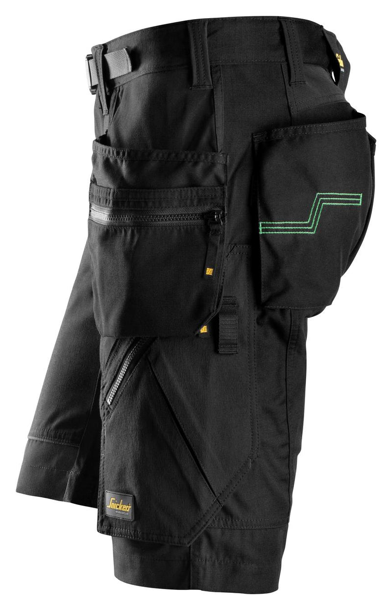 Snickers Workwear 6904 FlexiWork Stretch Ripstop Shorts + Holster Pockets - Black/Black