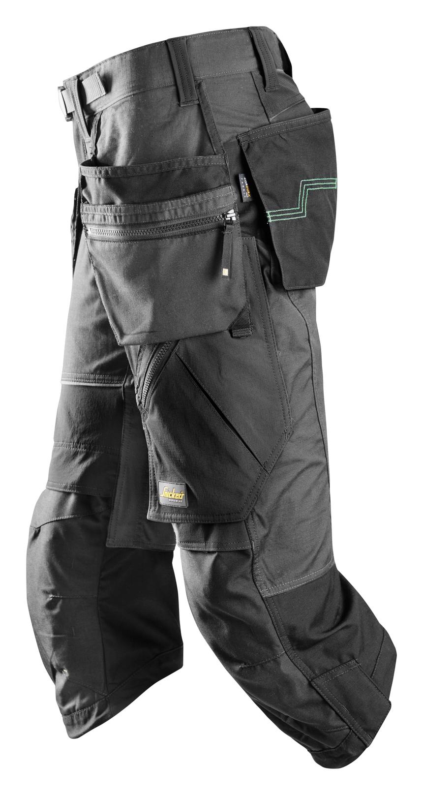 Snickers Workwear 6905 FlexiWork Ripstop Pirate Trousers + Holster Pockets - Steel Grey/Black