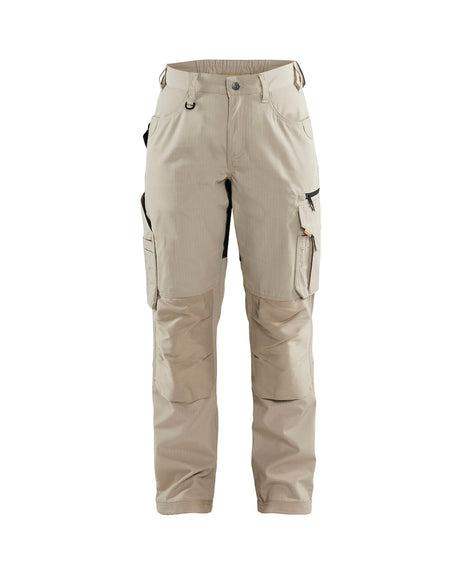 Front view of Blaklader 7169 women's ripstop work pants featuring floating nail pockets and a stretch-material gusseted crotch for mobility.