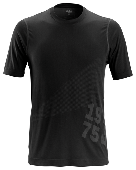 Front view of Snickers U2519 FlexiWork 37.5 Tech T-Shirt in black showing the athletic regular fit